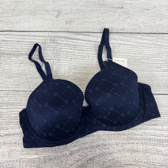 Lauren Ralph Lauren Navy Women's Logo Full Coverage T-Shirt Bra Size 36C - Picture 1 of 8